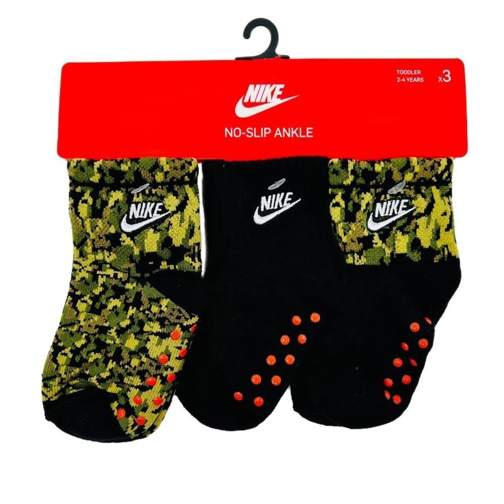 Nike Baby Boy Grippy Green Camo Ankle Socks 3 Pack - Picture 5 of 8